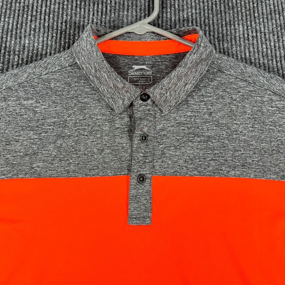 Slazenger Polo Shirt Mens Large Gray Orange Short Sleeve Golf Casual Outdoor